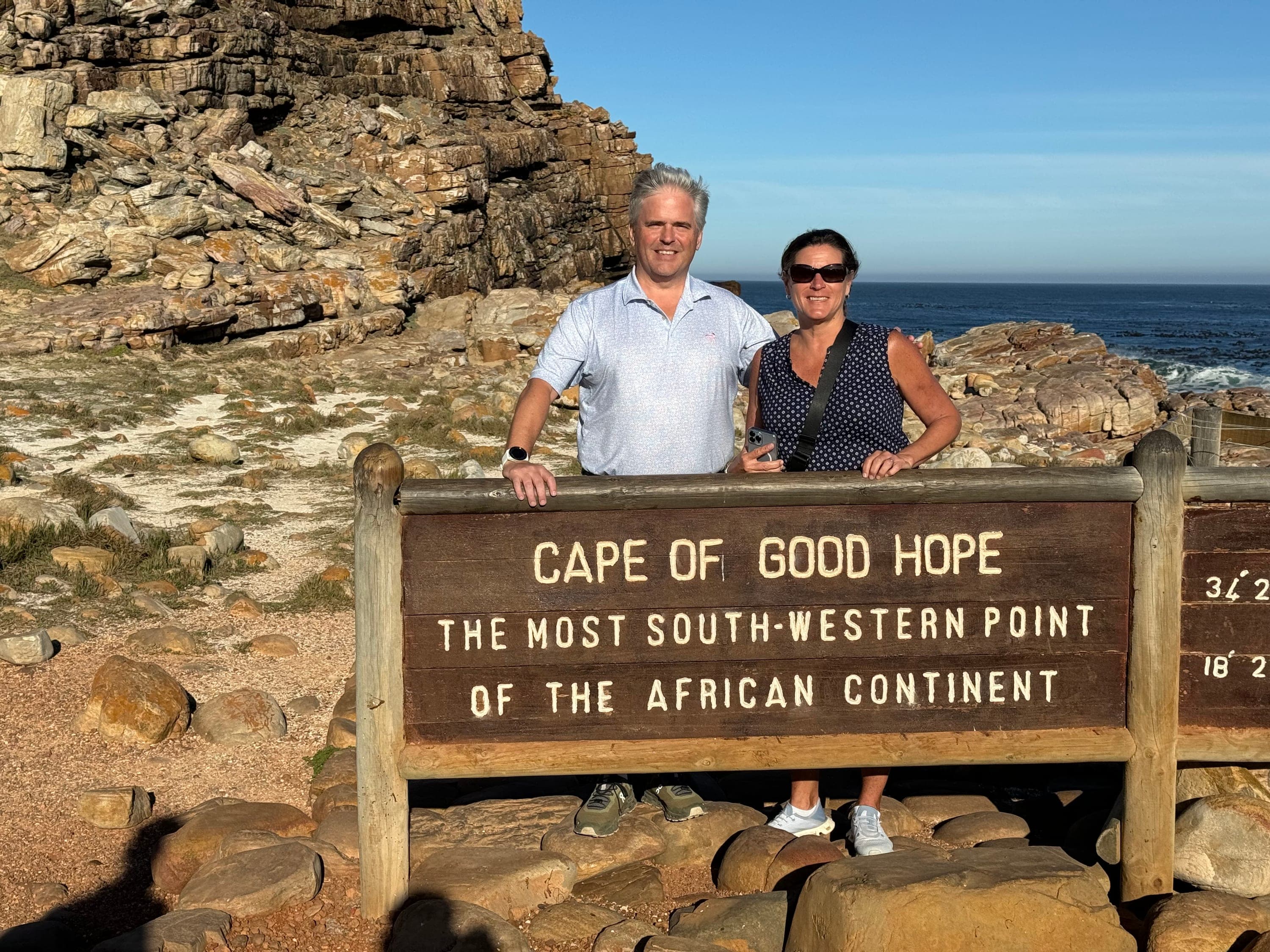 Kathryn and Larry Chadwick at the Cape of Good Hope, South Africa.